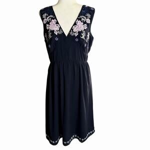 Geode Vneck Sleeveless Dress Beaded Embroidered Black Large Bohemian Hippie NWT